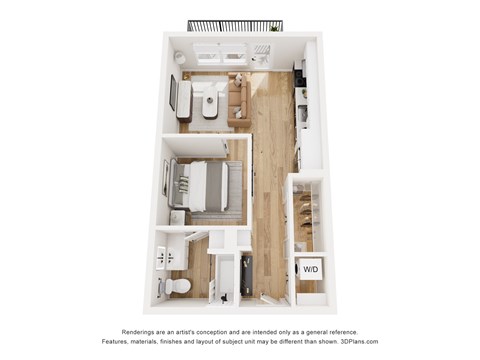 Floor plan for studio, 1 bath, 540 sqft